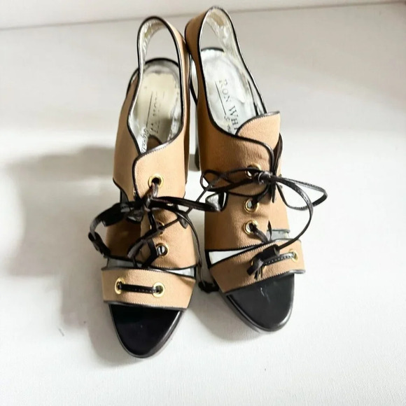 Ron White Canvas Strappy Safari Style High Heel Sandals - Picture 4 of 11